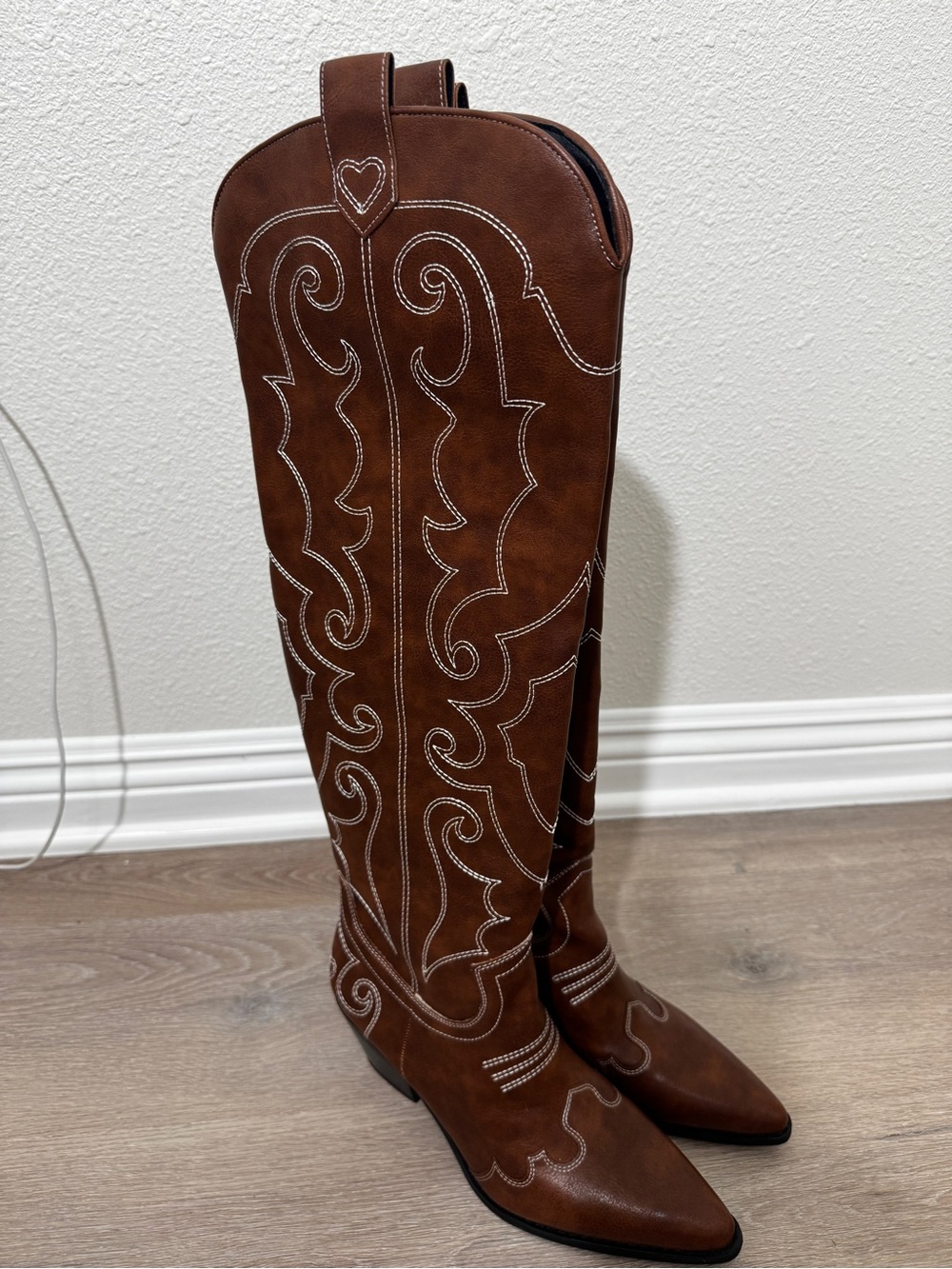 NEW Western Boots Over The Knee Brown Women's Size  7 Embroidered Block Heel